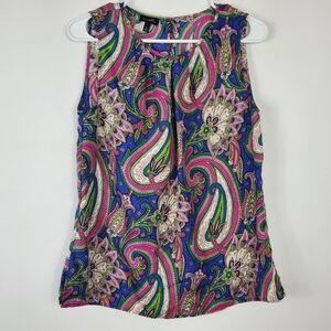 Talbots Sleeveless Silk Blouse Womens 6 Colorful Paisley Pattern Business Casual
